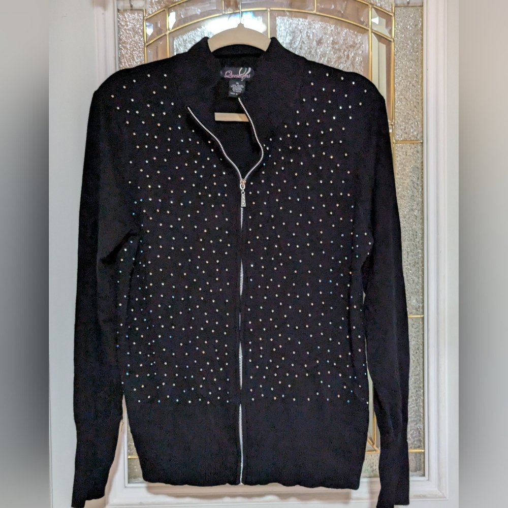 S411, Questions Black Studded Cardigan Sweater